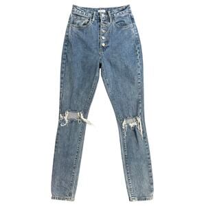 WeWoreWhat Jeans Danielle High Rise Vintage Straight Leg Distressed Blue Size 24